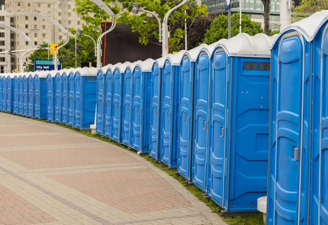 Seasonal porta potty units set up at a Parkersburg, West Virginia venue